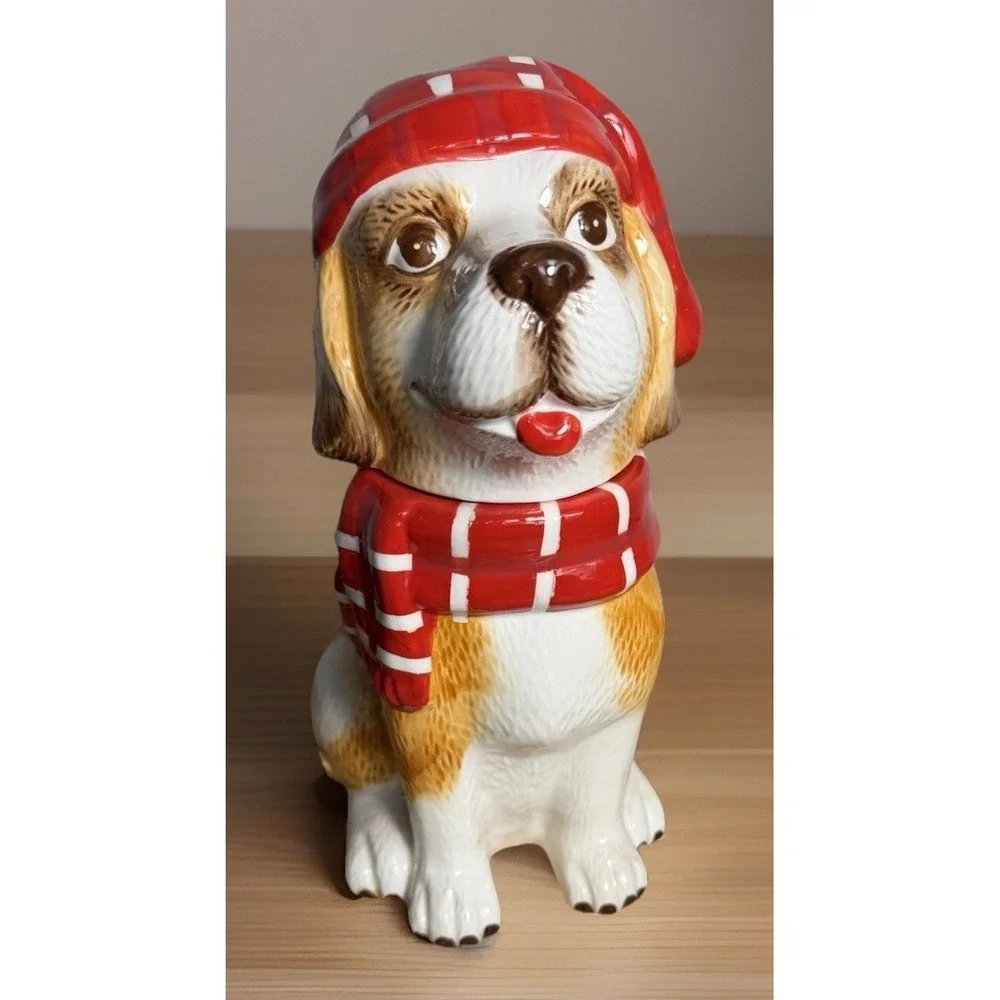 Sleigh Bell Bistro Dog Cookie Treat Jar Beagle Christmas Holiday Decoration